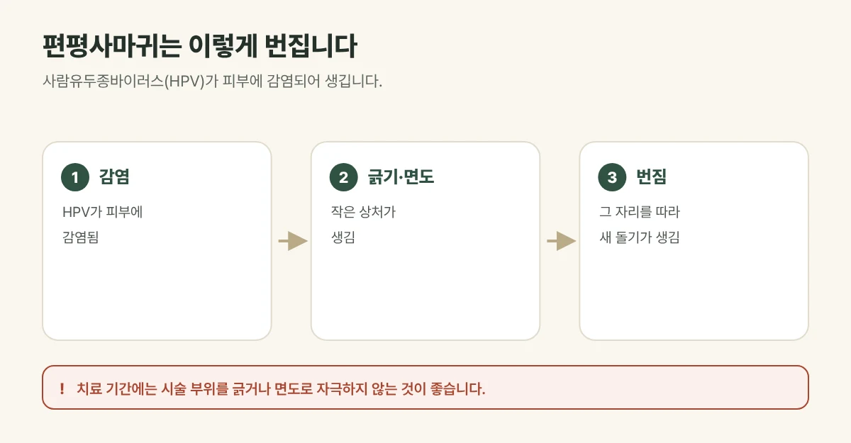 편평사마귀가 번지는 과정 그림